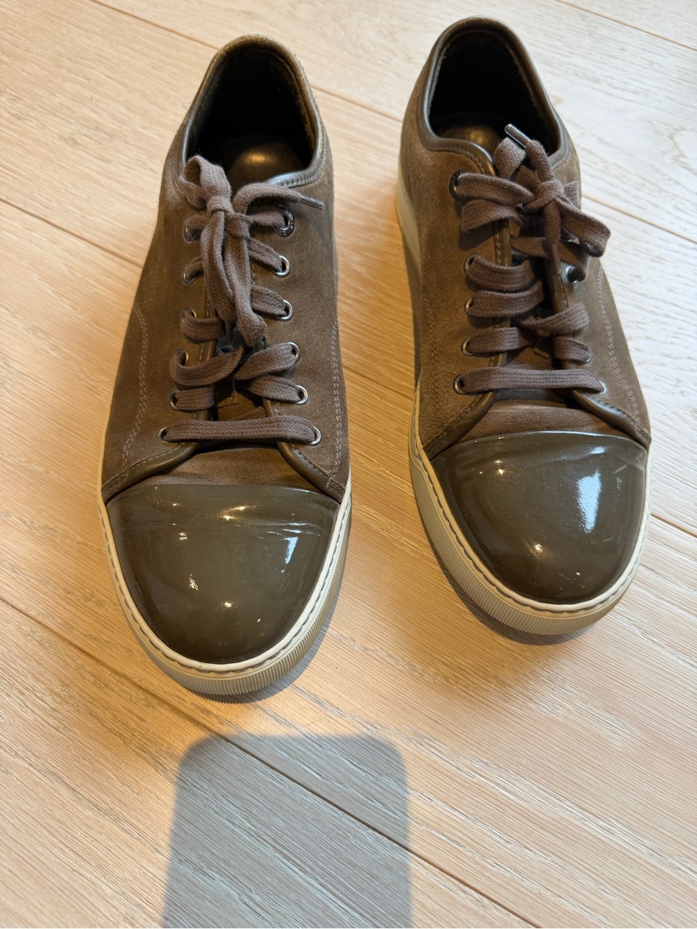 Authentic Lanvin men’s olive/brown leather and suede sneakers sz 8